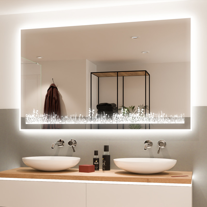 Bad Designspiegel mit Lasermotiv - Wiese