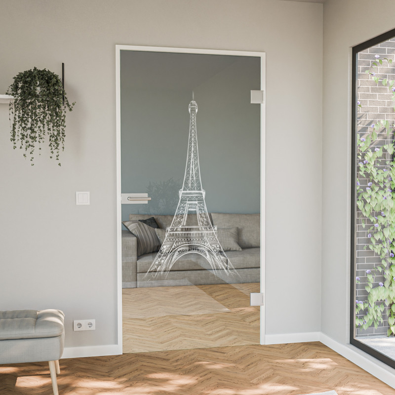 Glastür gelasert mit Motiv Eiffelturm