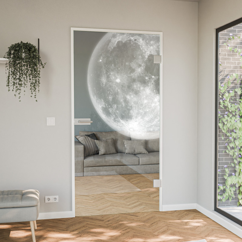 Glastür gelasert mit Motiv Mond