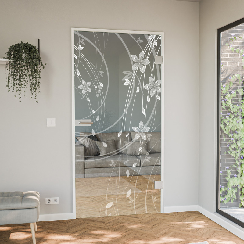 Glastür gelasert mit Motiv Flower Ornaments I