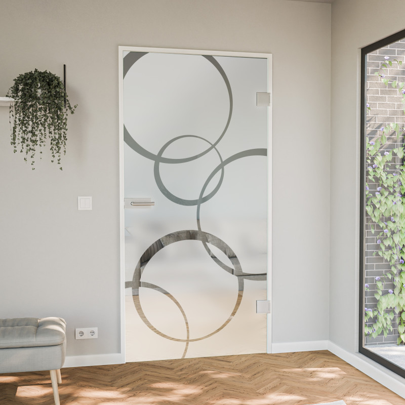 Glastür satiniert mit Motiv Ringe