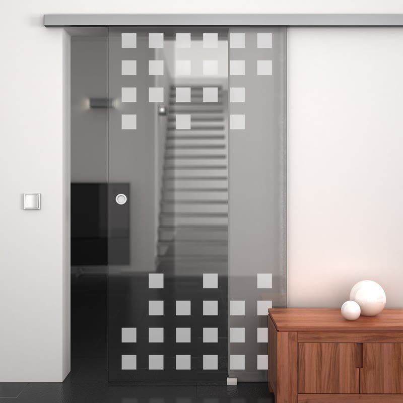 Glasschiebetür satiniert mit Motiv Binär Glasschiebetür satiniert mit Motiv Binär
