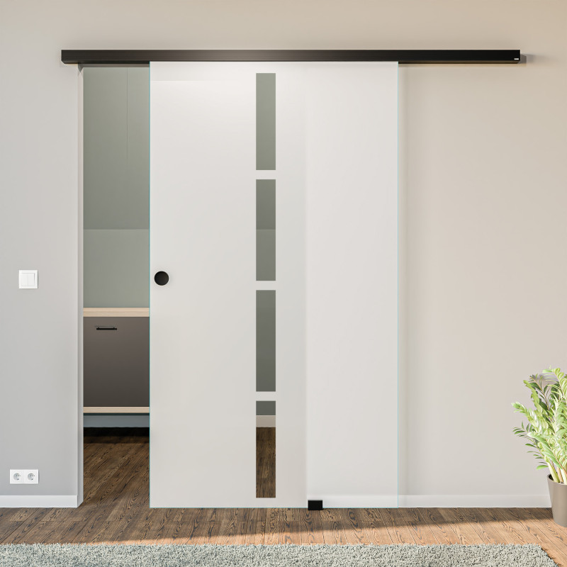 Glasschiebetür satiniert mit Motiv Donbel Glasschiebetür satiniert mit Motiv Donbel