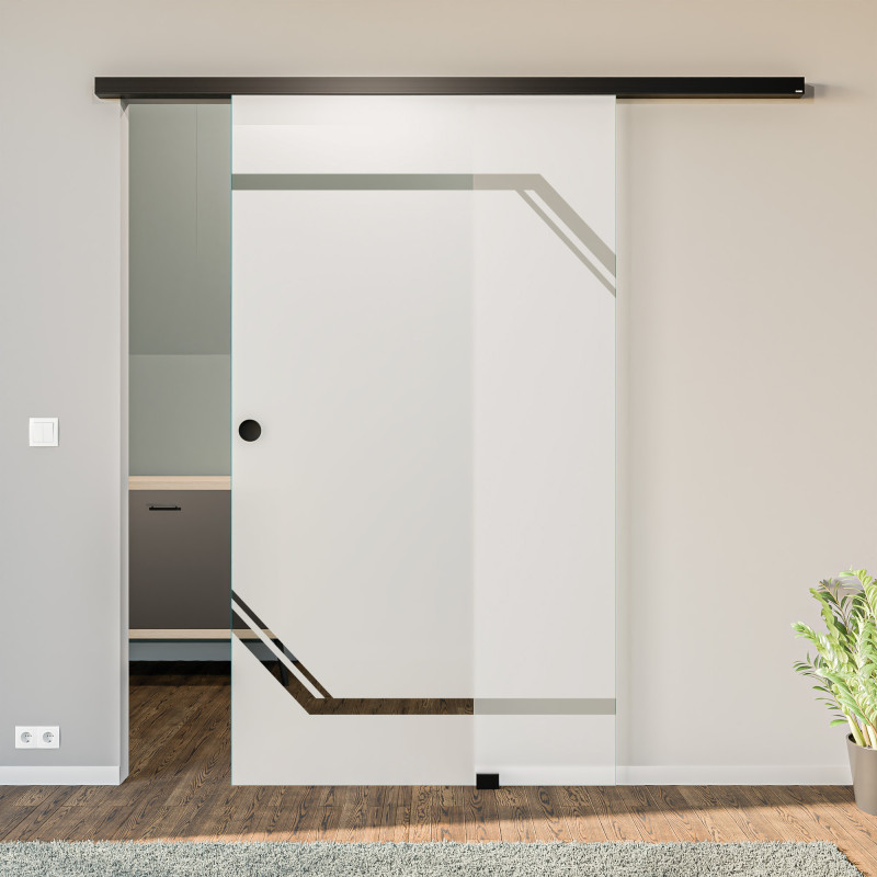 Glasschiebetür satiniert mit Motiv Interface Glasschiebetür satiniert mit Motiv Interface