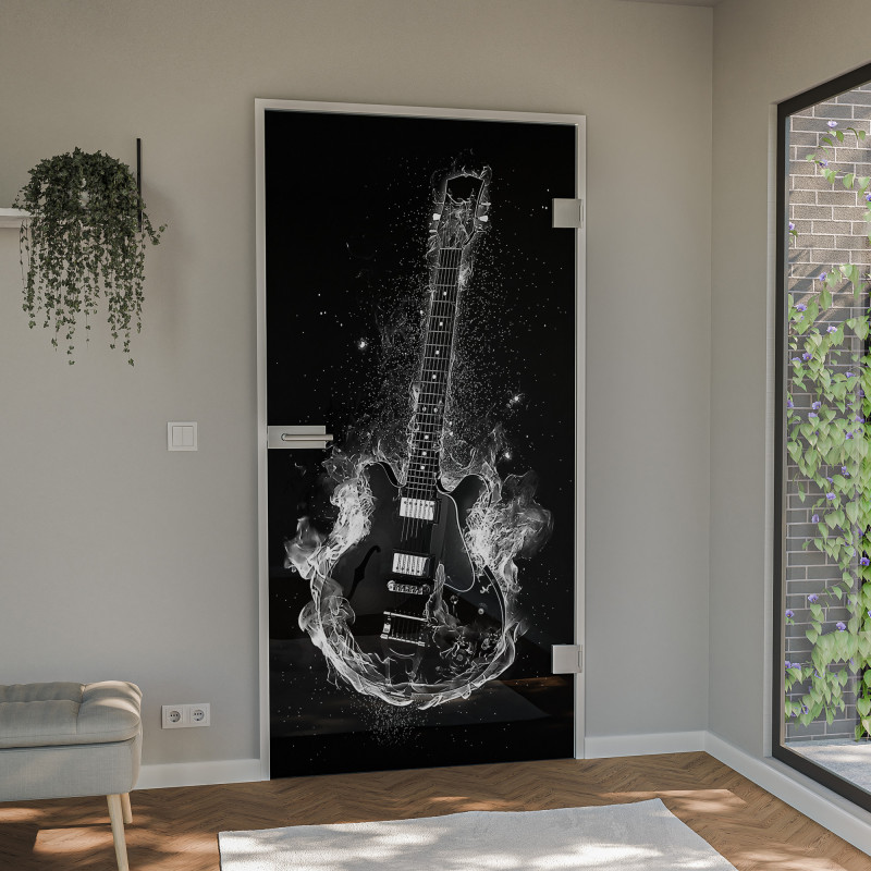 Glastür lackiert mit Lasermotiv Hot Guitar