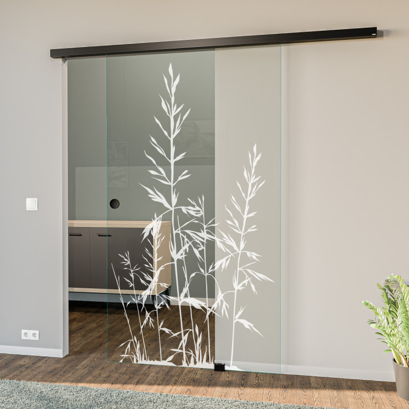 Glasschiebetür gelasert mit Motiv Gras Glasschiebetür gelasert mit Motiv Gras