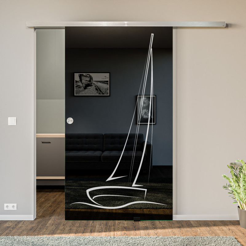 Glasschiebetür lackiert mit Lasermotiv Baden-Baden