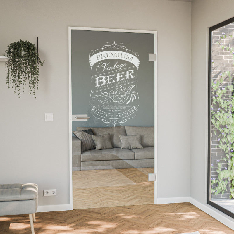 Glastür gelasert mit Motiv Vintage Beer