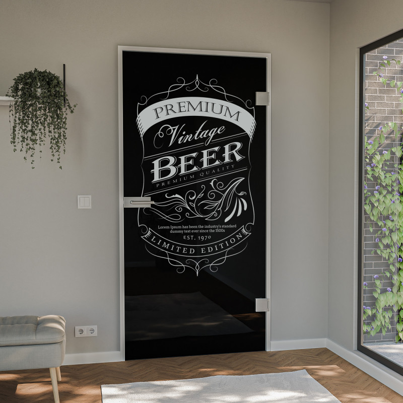 Glastür lackiert mit Lasermotiv Vintage Beer