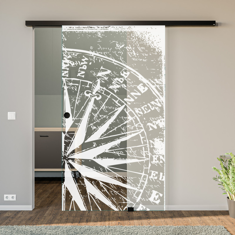 Glasschiebetür gelasert mit Motiv Mein Weg Glasschiebetür gelasert mit Motiv Mein Weg