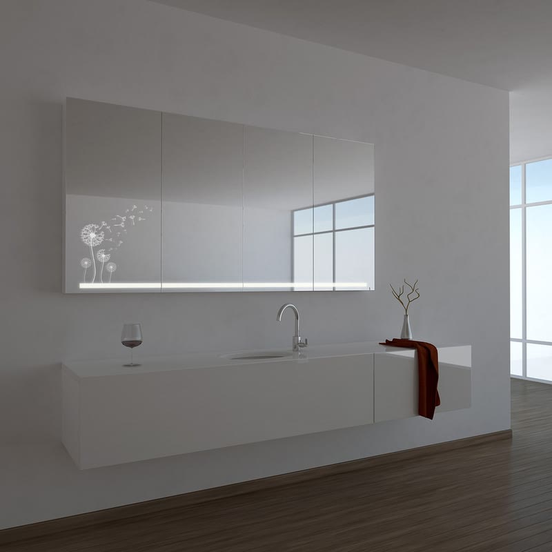 Spiegelschrank Bad Maskros mit gelasertem Motiv Spiegelschrank Bad Maskros mit gelasertem Motiv