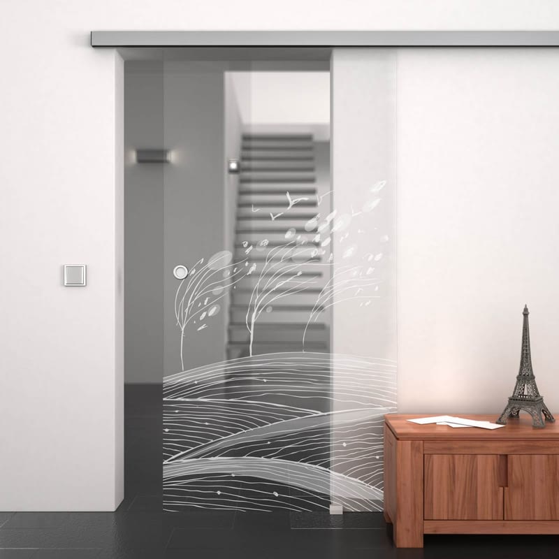 Glasschiebetür gelasert mit Motiv Schweinfurt