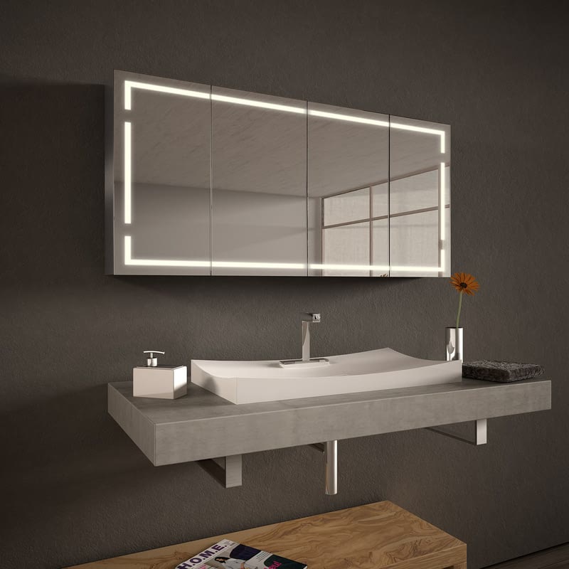LED Bad Spiegelschrank Aluminium - Wisconsin LED Bad Spiegelschrank Aluminium - Wisconsin