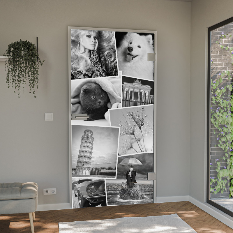 Glastür lackiert mit Lasermotiv Wunschmotiv