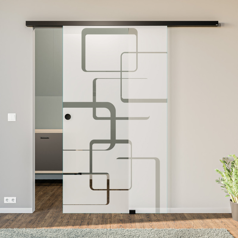 Glasschiebetür satiniert mit Motiv 1970 Glasschiebetür satiniert mit Motiv 1970