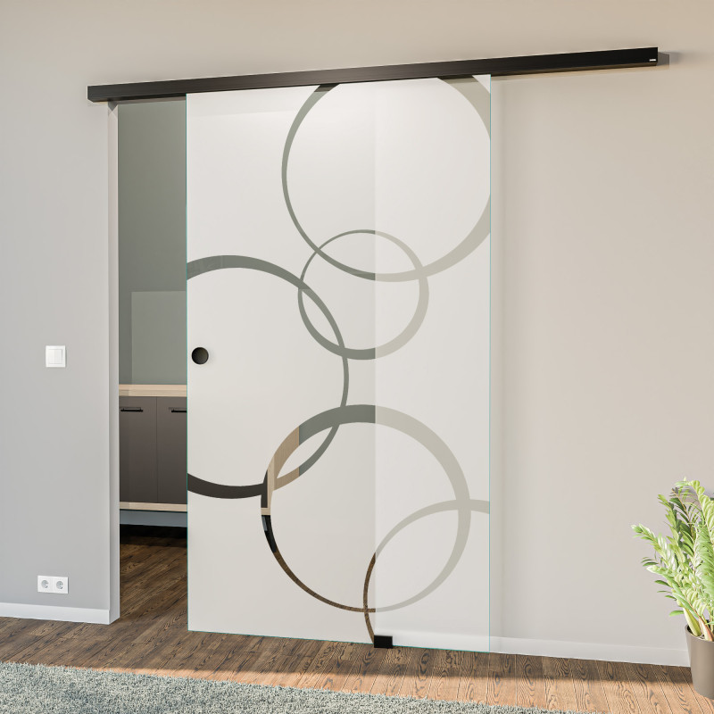 Glasschiebetür satiniert mit Motiv Ringe