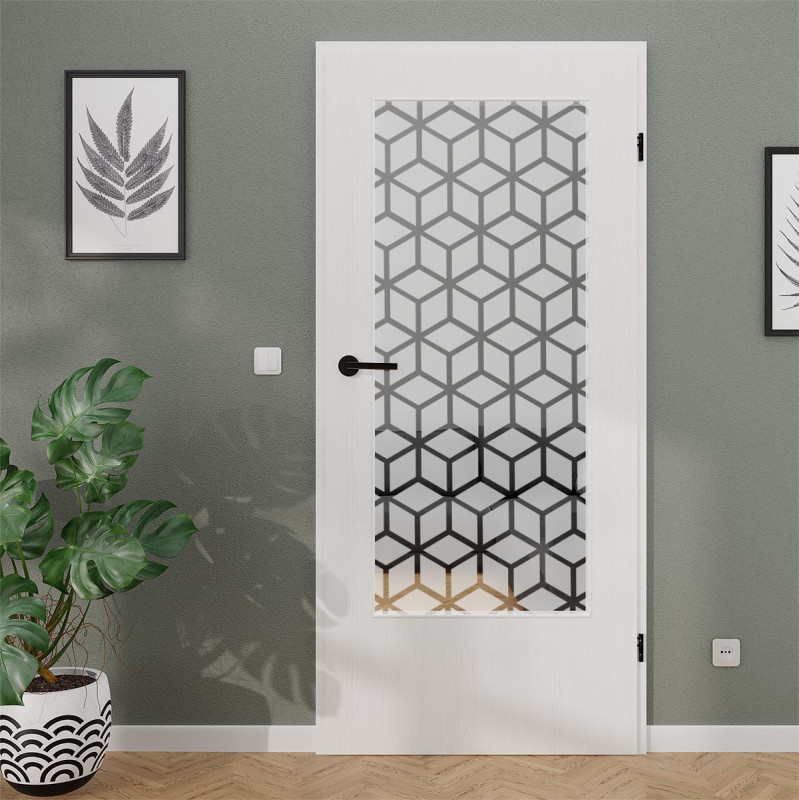 Lichtausschnitt satiniert mit Motiv Cubes Lichtausschnitt satiniert mit Motiv Cubes