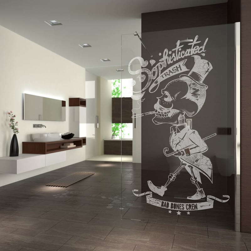 Walk In Dusche gelasert mit Motiv Bad Bones Walk In Dusche gelasert mit Motiv Bad Bones