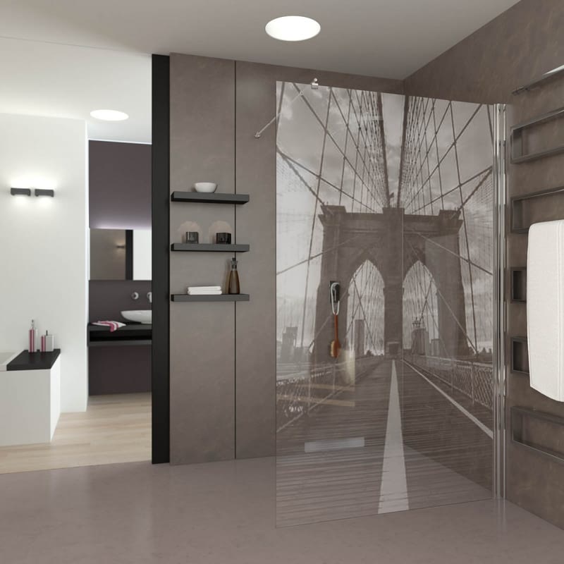 Walk In Dusche gelasert mit Motiv Brooklyn Bridge Walk In Dusche gelasert mit Motiv Brooklyn Bridge