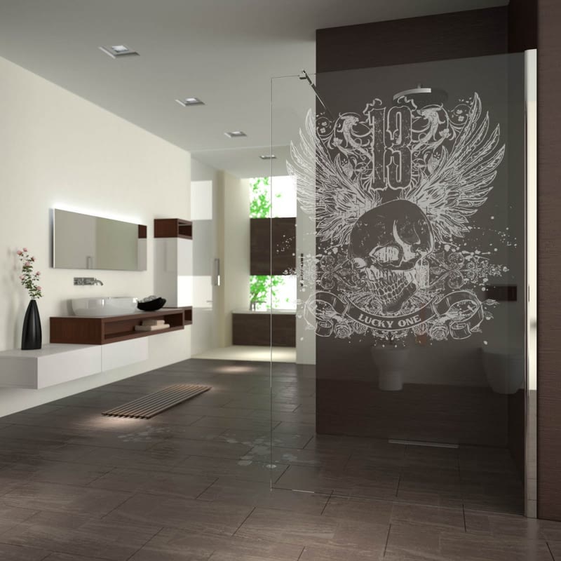 Walk In Dusche gelasert mit Motiv Glückszahl Walk In Dusche gelasert mit Motiv Glückszahl