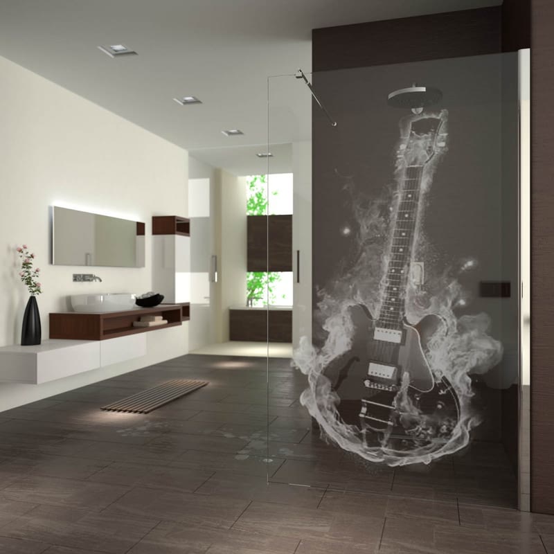 Walk In Dusche gelasert mit Motiv Hot Guitar