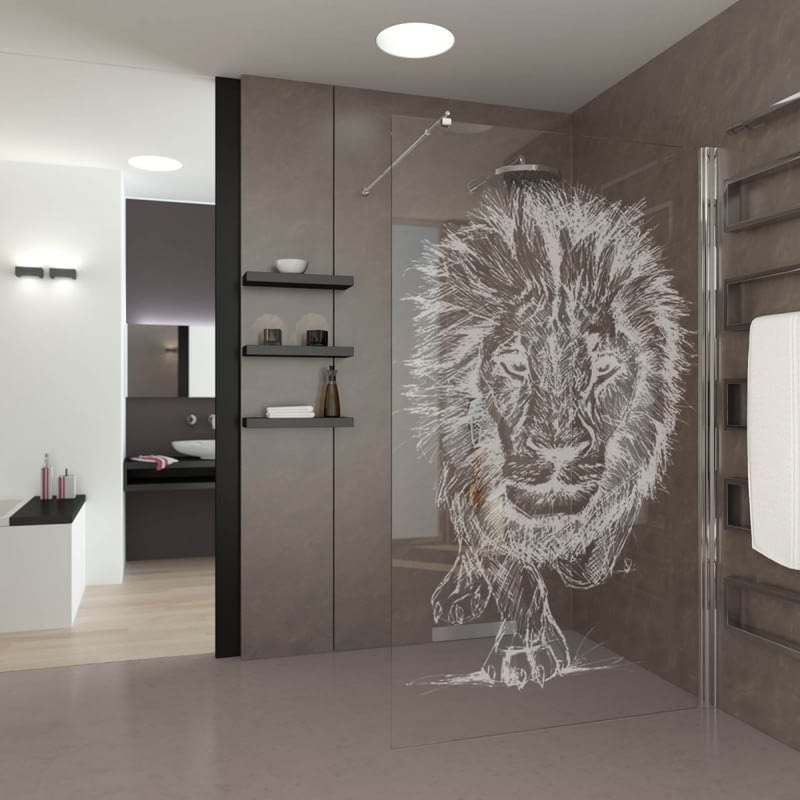 Walk In Dusche gelasert mit Motiv Lion King Walk In Dusche gelasert mit Motiv Lion King