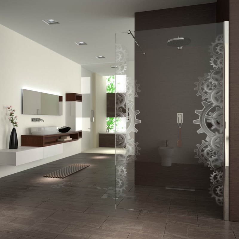 Walk In Dusche gelasert mit Motiv Maschine