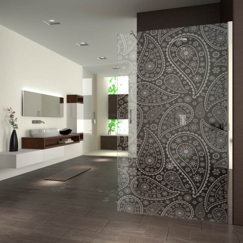 Walk In Dusche gelasert mit Motiv Paisley Walk In Dusche gelasert mit Motiv Paisley