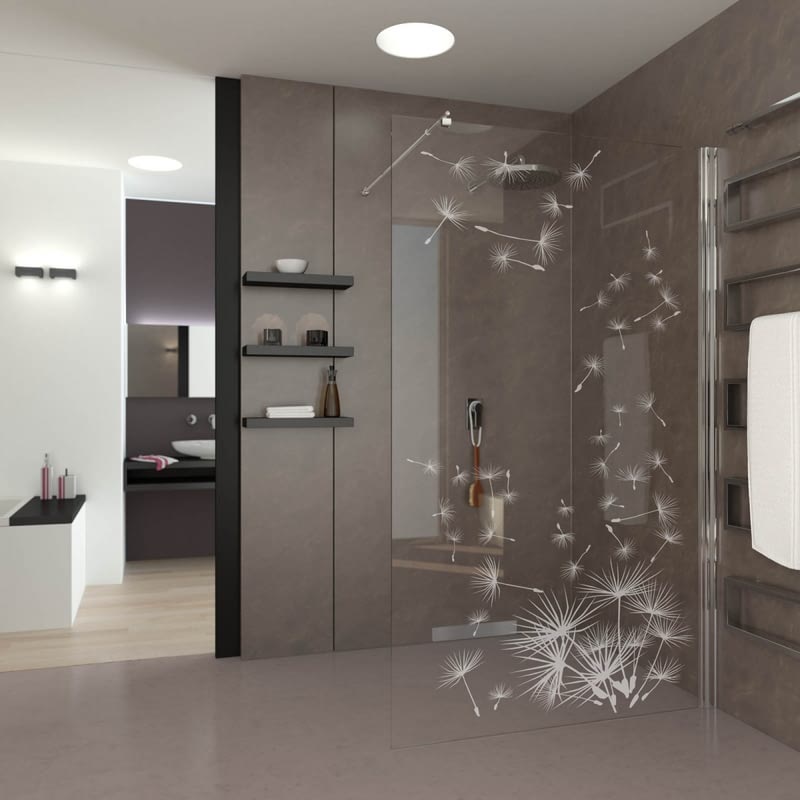 Walk In Dusche gelasert mit Motiv Pusteblume Walk In Dusche gelasert mit Motiv Pusteblume