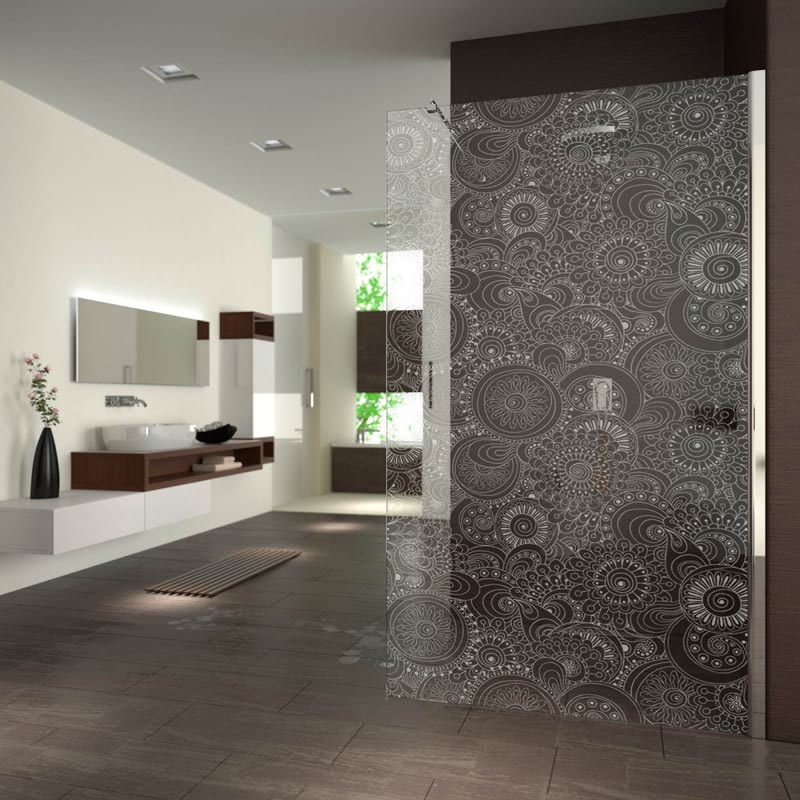 Walk In Dusche gelasert mit Motiv Retro flowers Walk In Dusche gelasert mit Motiv Retro flowers