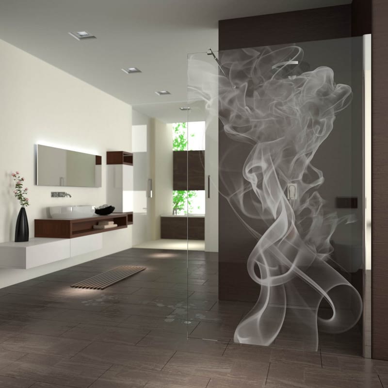 Walk In Dusche gelasert mit Motiv Smoke Walk In Dusche gelasert mit Motiv Smoke