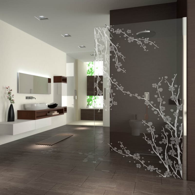 Walk In Dusche gelasert mit Motiv Sträucher Walk In Dusche gelasert mit Motiv Sträucher