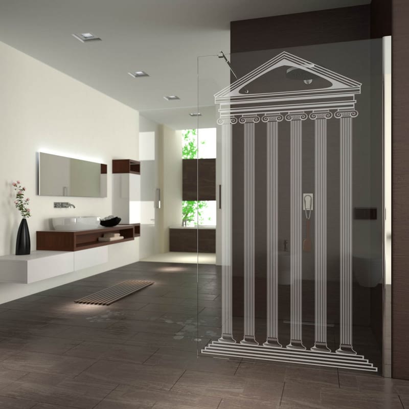 Walk In Dusche gelasert mit Motiv Tempel Walk In Dusche gelasert mit Motiv Tempel