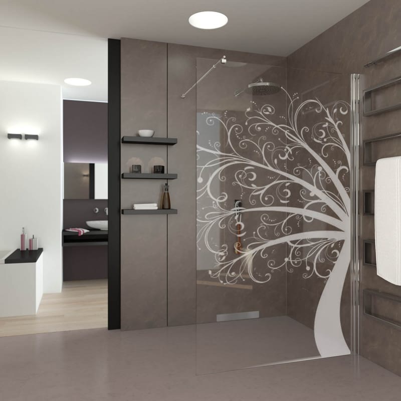 Walk In Dusche gelasert mit Motiv Tree of Art Walk In Dusche gelasert mit Motiv Tree of Art