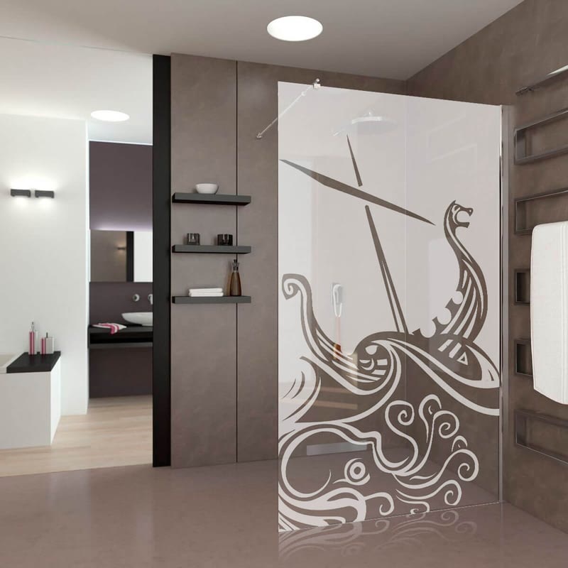 Walk In Dusche satiniert mit Motiv Caducus