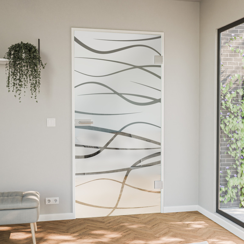 Zimmertür Glas Satinato mit Motiv Curveline