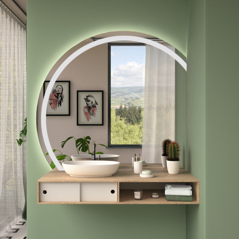Angeschnittener LED Spiegel rund – SOLARA SK2 Angeschnittener LED Spiegel rund – SOLARA SK2