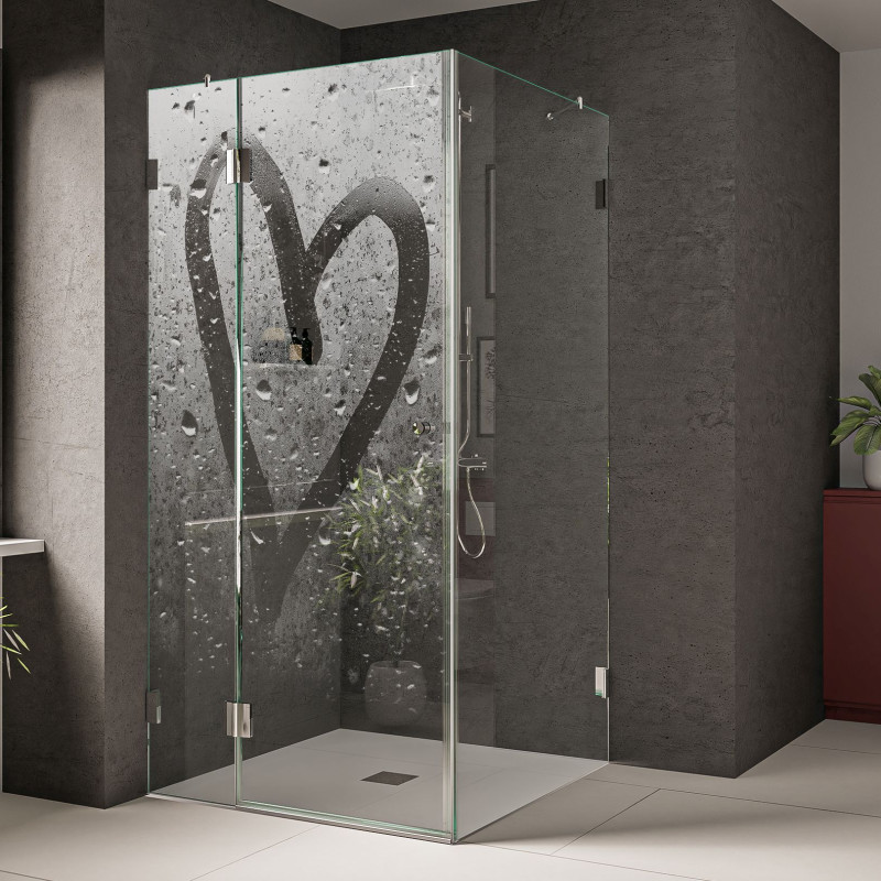 Duschkabine aus Glas mit Motiv Steamy Heart