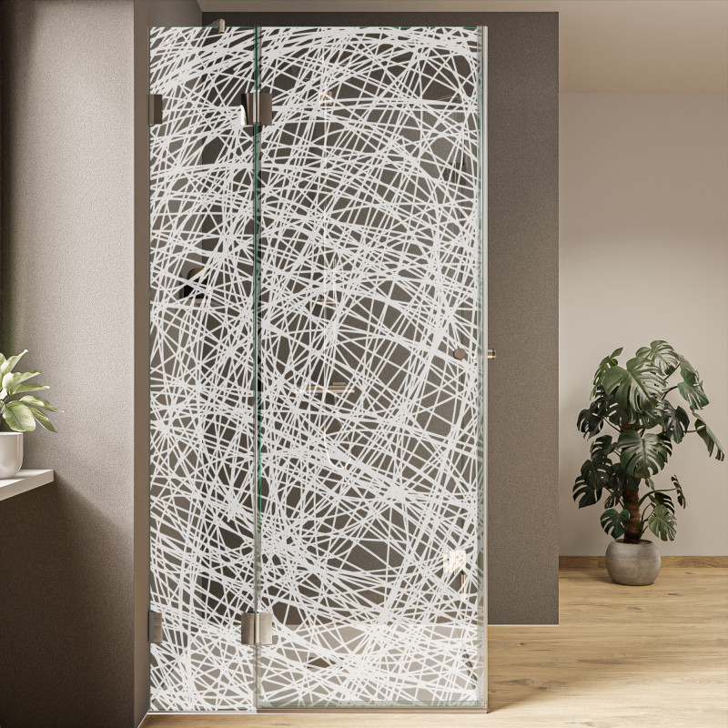 Duschkabine aus Glas mit Motiv Chaos (Eckeinstieg)