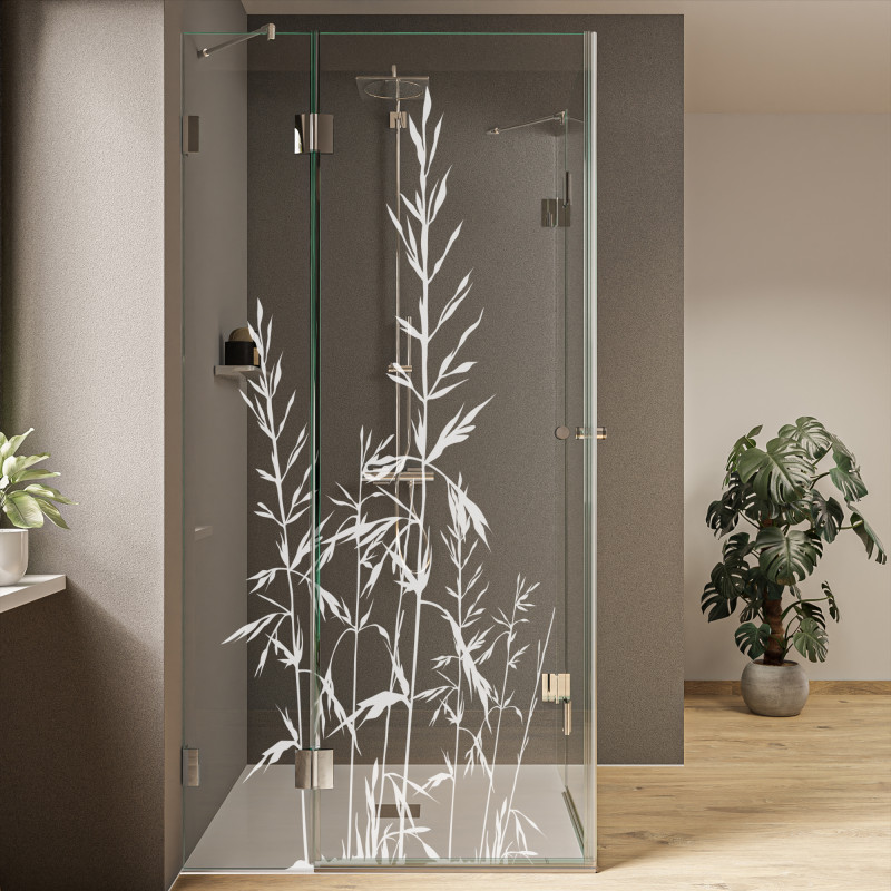 Glas Duschkabine mit Motiv Gras (Eckeinstieg)