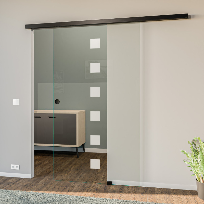 Glasschiebetür satiniert mit Motiv Aknor