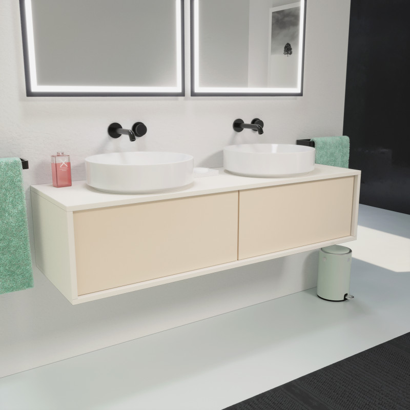 Doppelwaschtisch für Aufsatzbecken mit Schubladen nach Maß - Dolomit A