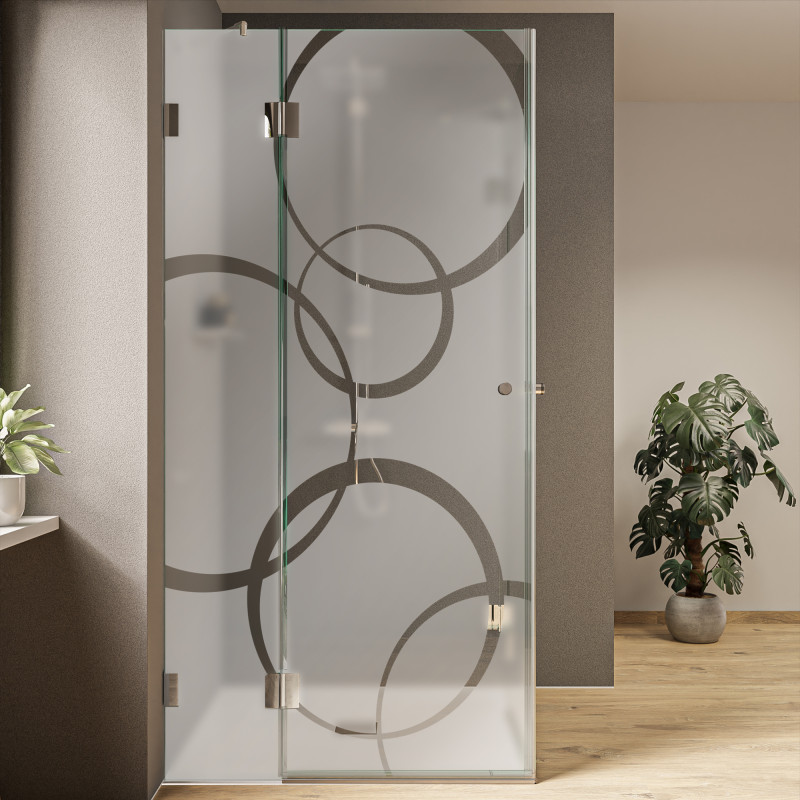 Duschkabine aus Glas mit Motiv Ringe (Eckeinstieg) Duschkabine aus Glas mit Motiv Ringe (Eckeinstieg)
