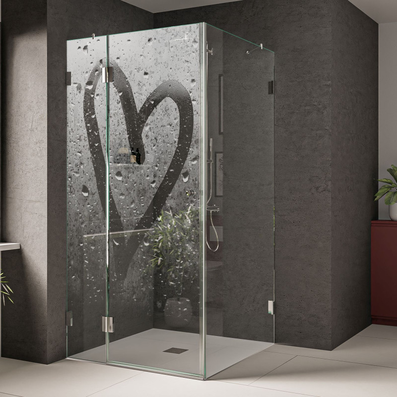Duschkabine aus Glas mit Motiv Steamy Heart Duschkabine aus Glas mit Motiv Steamy Heart