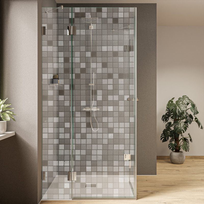 Glas Duschkabine gelasert mit Muster Mosaik (Eckeinstieg) Glas Duschkabine gelasert mit Muster Mosaik (Eckeinstieg)