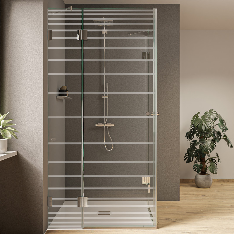 Glas Duschkabine gestreift Raya 1 (Eckeinstieg) Glas Duschkabine gestreift Raya 1 (Eckeinstieg)