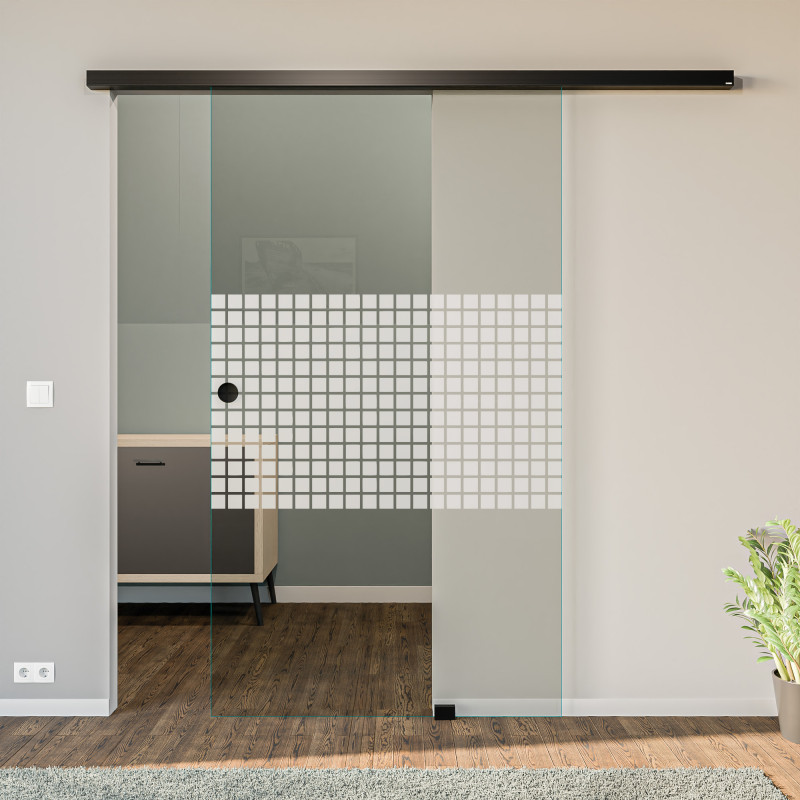 Glasschiebetür satiniert mit Motiv Aknor Glasschiebetür satiniert mit Motiv Aknor