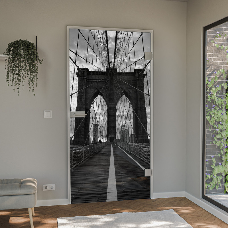 Glastür lackiert mit Lasermotiv Brooklyn Bridge