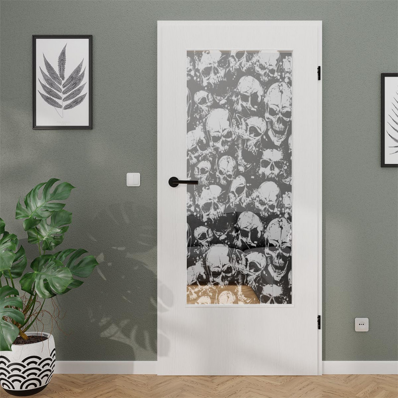 Lichtausschnitt gelasert mit Motiv Skull Door Lichtausschnitt gelasert mit Motiv Skull Door