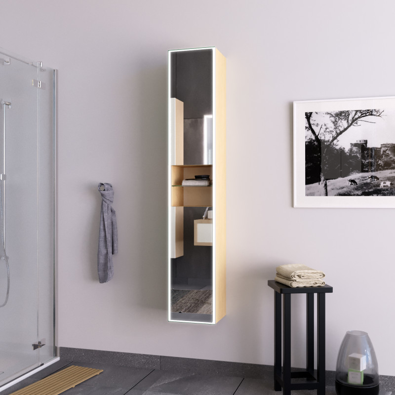 Spiegel Hochschrank Badschrank mit Beleuchtung und Regal - Opal LED